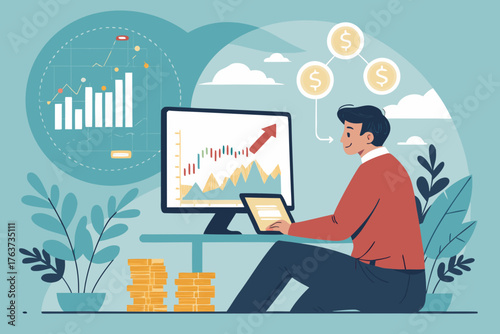 Bold Investor Watching Glowing Market Trend Creative Visual Perfect for Editorial Content