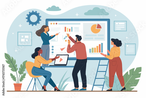 Crisp Bold Office Teamwork Using Touchscr Creative Visual