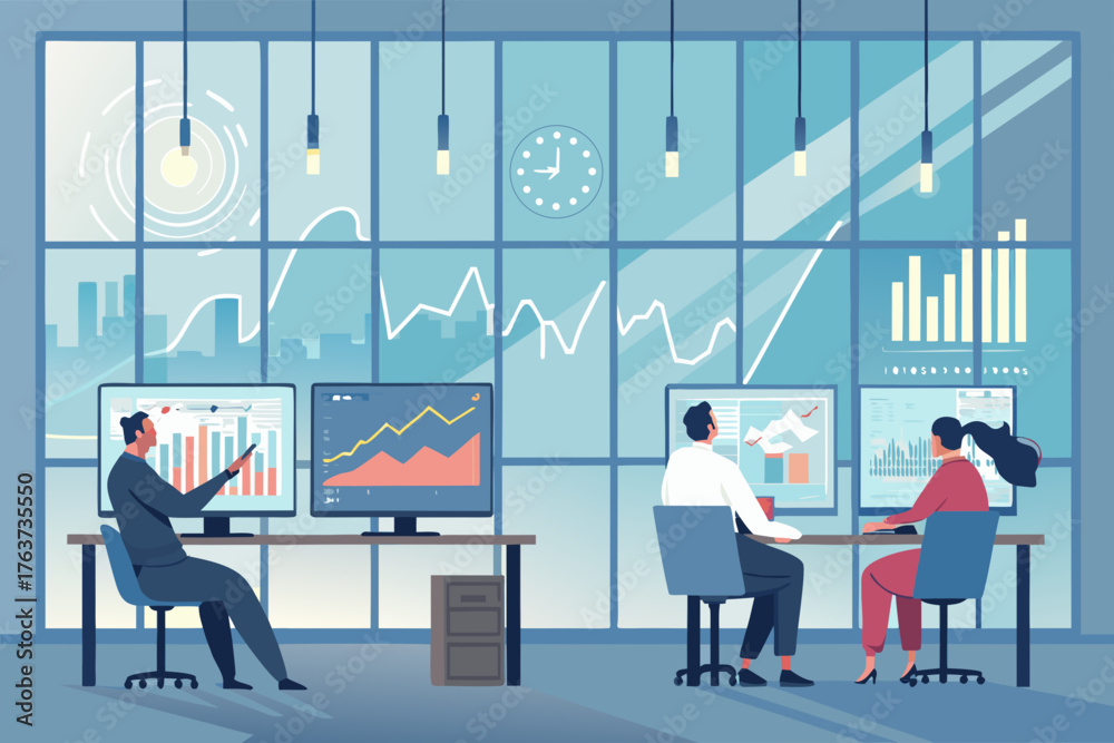 Fototapeta premium Depicting Finance Team Analyzi Dynamic Premium Digital Asset