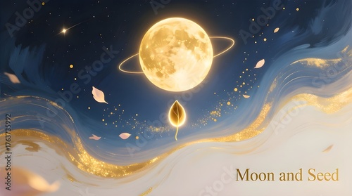 Moon and Seed – Celestial Abstract Wall Art Mural Representing Motherhood