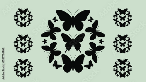 Elegant butterfly silhouette pattern for spring designs and nature-themed creative projects, perfect for wall art, backgrounds, and decorative crafts