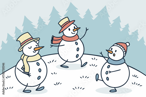 Snowmen competing in a dance-off