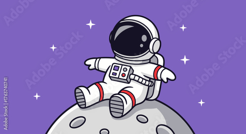 Astronaut relaxing on the moon with stars in the background - vector illustration
