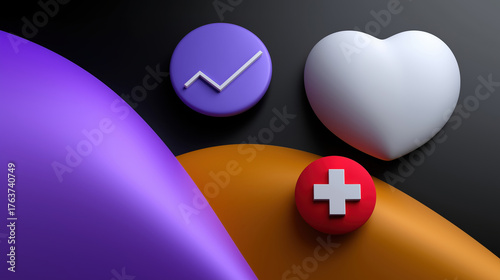 Modern design elements with health and finance symbols in focus