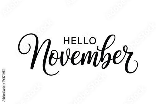 Hello november calligraphy vector design november month autumn season