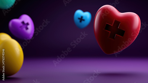 Colorful hearts floating in a dark background