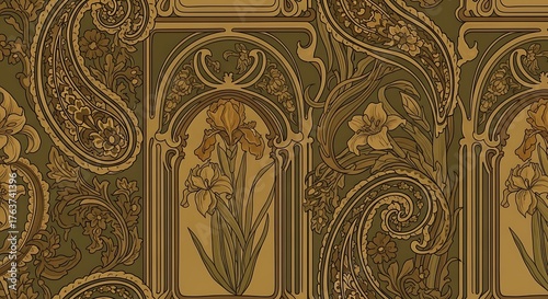 Elegant Flowers and Paisley Art Nouveau Pattern Evokes Nostalgia and Opulence