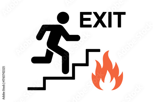 Exit sign emergency fire escape route safety evacuation stairs danger