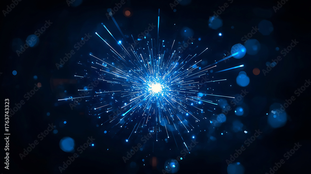 Naklejka premium Bright blue light explosion emanating from a central point with blurred background and sharp rays