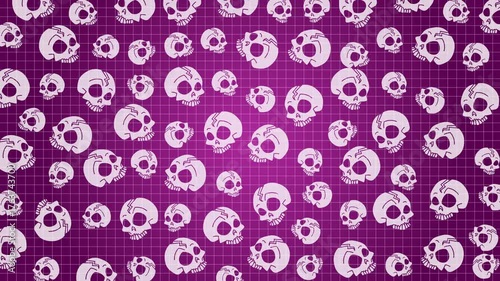 Doodle halloween stylized purple skulls seamless pattern. Loop motion graphic.