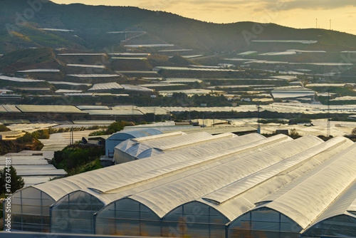 Plastic greenhouses on coast, Spain
