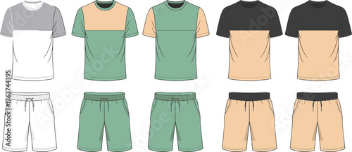 Athletic clothing set, sportswear t shirt, matching shorts, fitness apparel, activewear outfit, training clothes, gym wear, running gear, workout fashion, unisex sports style