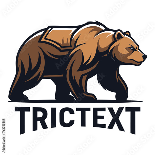 Bold grizzly bear logo design with powerful stance, perfect for sports teams or brand mascots seeking an intimidating yet professional look.