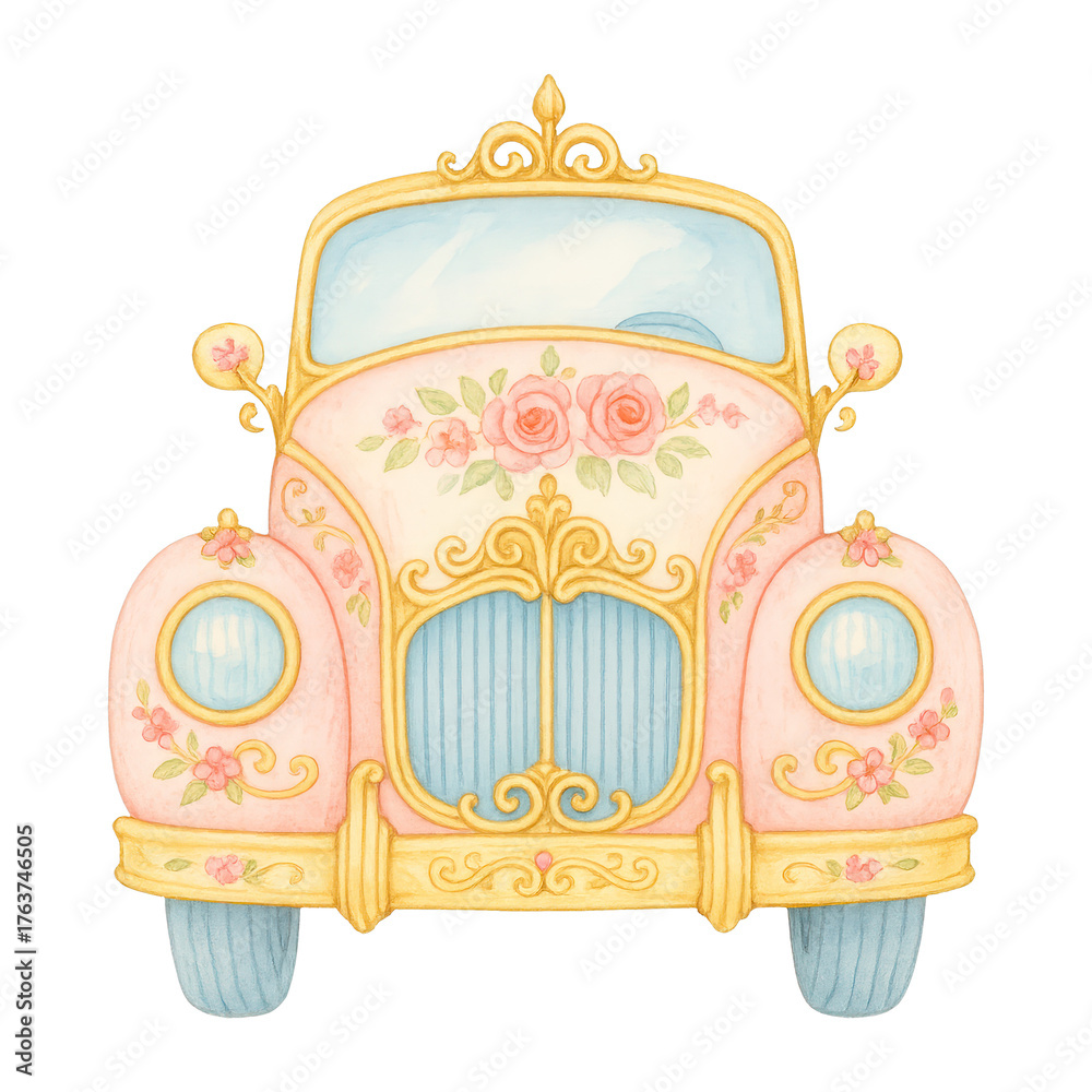 Naklejka premium PNG Vintage floral car illustration