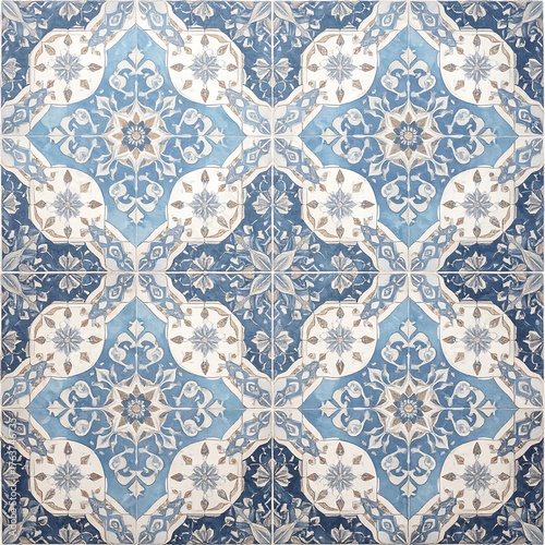 Ornate blue and beige tile pattern