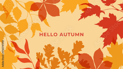 Horizontal autumn background with bright abstract autumn leaves. Minimalist vector Design in the style of modern art for sales, poster, cover, social media