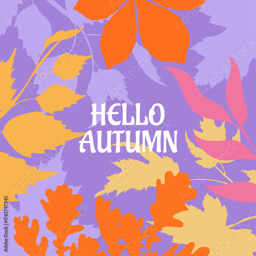 Abstract autumn postcard with bright and beautiful leaves of maple, chestnut, oak, birch. Fall background, advertising banner. template for advertising, the Internet, social media, and print