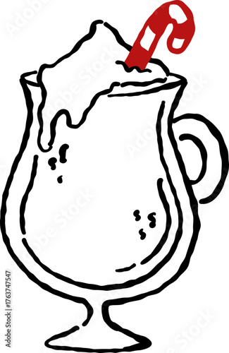 Hand Drawn Champagne, Wine Glass with Candy Cane