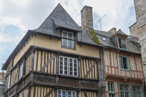 Beautiful ancient half-timbered houses of Dinan in Cotes-d'Armor, Brittany, France