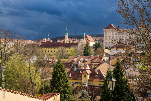 Prague, Czech republic - March 31, 2023. Panorama of Cerninska and Jeleni street on Novy Svet and Hradcany