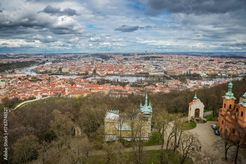 Prague, Czech republic - March 31, 2023. Panoramic view of lookout tower Petrin