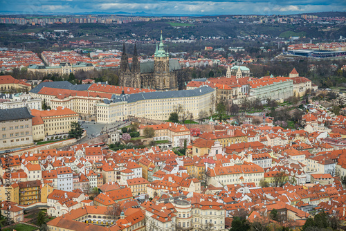 Prague, Czech republic - March 31, 2023. Panoramic view of lookout tower Petrin