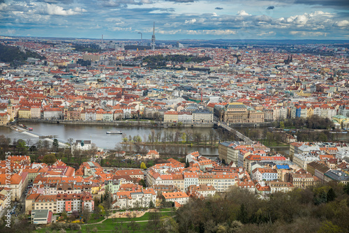 Prague, Czech republic - March 31, 2023. Panoramic view of lookout tower Petrin