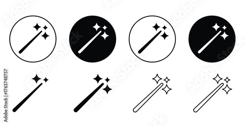 WebSparkling magic wands set, enchanting icons for whimsical design, perfect for fantasy themes, magical projects, and playful branding, add a touch of wonder with these versatile symbols