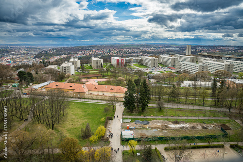 Prague, Czech republic - March 31, 2023. Panoramic view of lookout tower Petrin