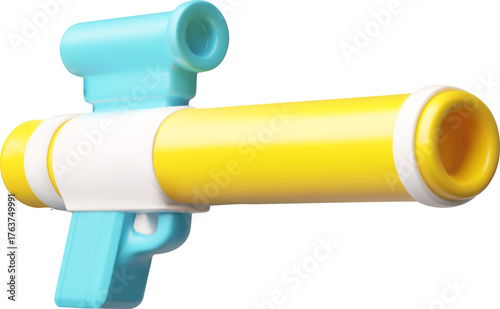 Handgun with a sight 3D cartoon plastic style, game weapon blaster toy, vector render firearm, revolver gun