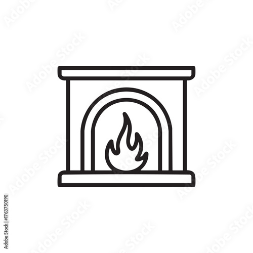 Minimal Fireplace Icon Vector ,Cozy Fire Flame Symbol Illustration
