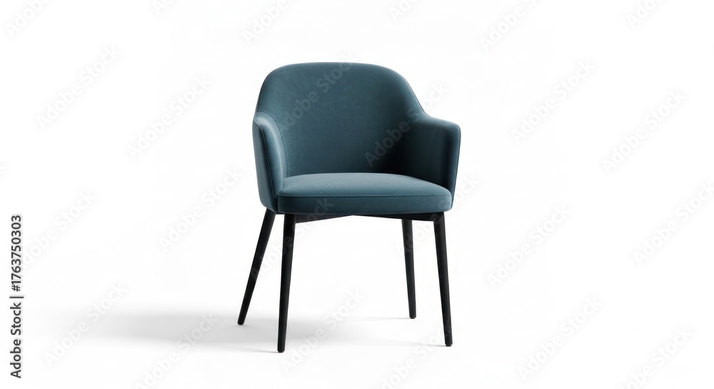 Obraz premium Teal upholstered armchair with black metal legs against a white background