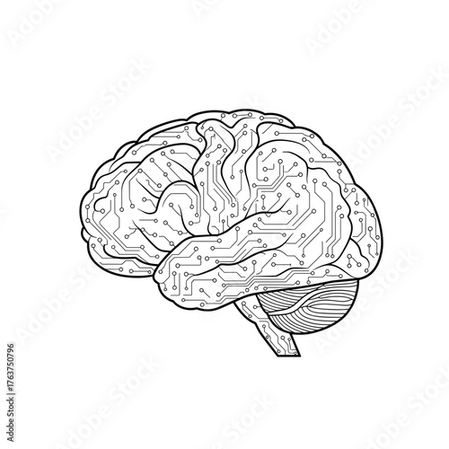 AI and Machine Learning Outline Icon, Intelligent Twin