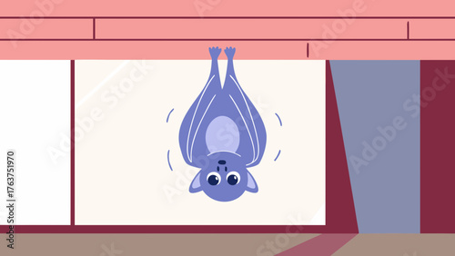 Cartoon bat hanging upside down with motion lines