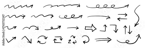 ベクターのペンの手書きの矢印セット 黒