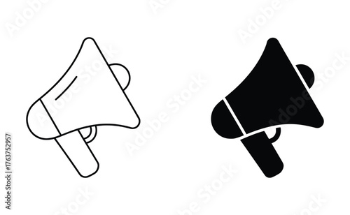 WebAmplify your message with this bold megaphone icon, perfect for announcements and promotions, available in sleek black and white for versatile design needs, easily customizable