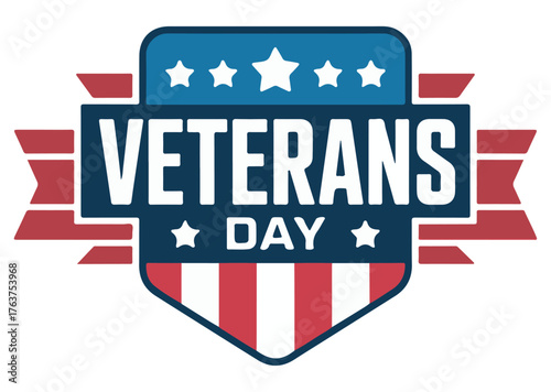 Veterans Day emblem with stars and stripes patriotic vector illustration for honoring military veterans isolated on white backgrou