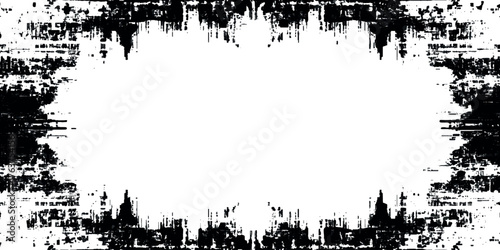 abstract grunge old stained ink splashed White and Black Grunge Textured Frame on transparent background.	