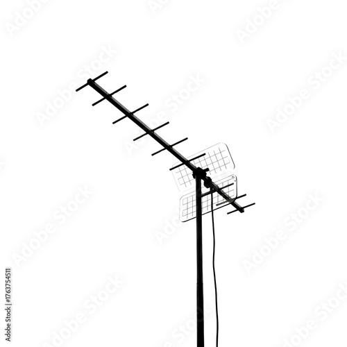 VHF UHF television antenna high contrast signal receiver isolated transparent background