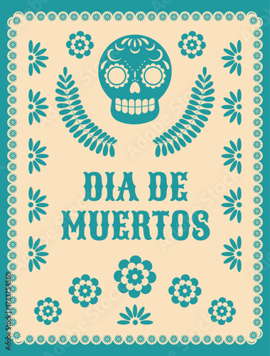 Poster, cover, greeting card, flyer for Dia De Los Muertos. Sugar skull, traditional Mexican ornaments for Day of the Dead. Vector illustration