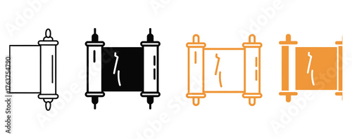 WebElegant Torah scroll icon set in black and gold for Jewish holidays, celebrations, and religious events, offering a modern graphic element for cultural designs and themed invitations
