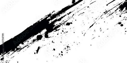 Abstract stained and grunge ink splashed Vector Hand Painted Black Paintbrush Stroke Against Transparent Background for Artistic Design.	