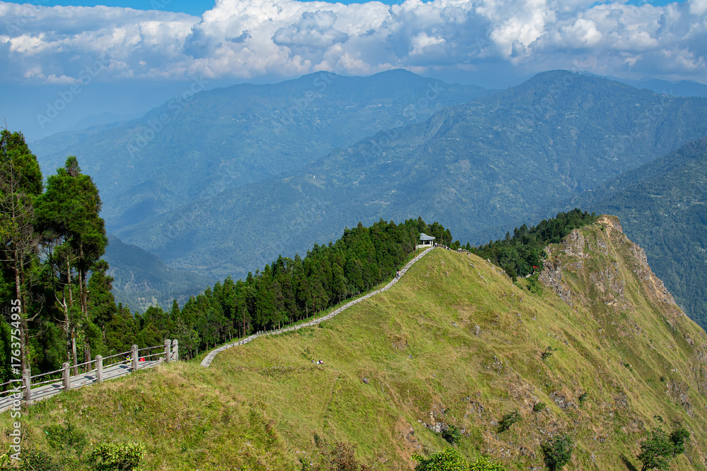 Fototapeta premium Tarey Bhir point is a favourite tourist spot.The word 'Bhir' means cliff in the local Nepal language,about 10,000 feet long path, a breathtaking viewpoint at the edge, people get spectacular views.