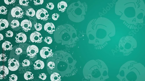 Doodle halloween stylized green skulls seamless pattern. Loop motion graphic.