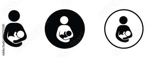 WebEmpowering breastfeeding support icons for maternal health campaigns and baby wellness initiatives, celebrating the bond between mother and child, promoting infant health and nutrition