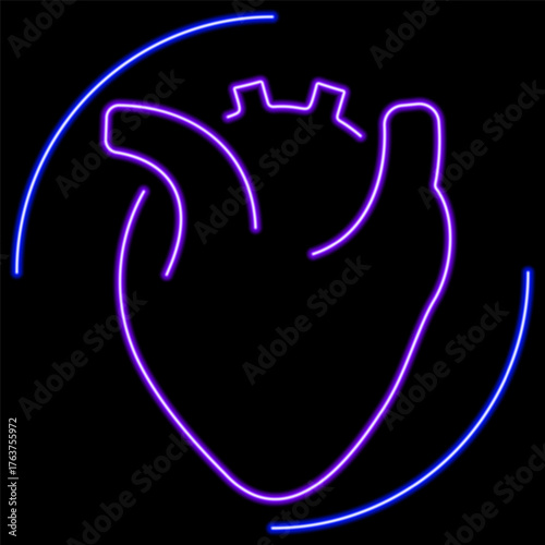 heart organ neon sign, modern glowing banner design, colorful modern design trends on black background. Vector illustration.