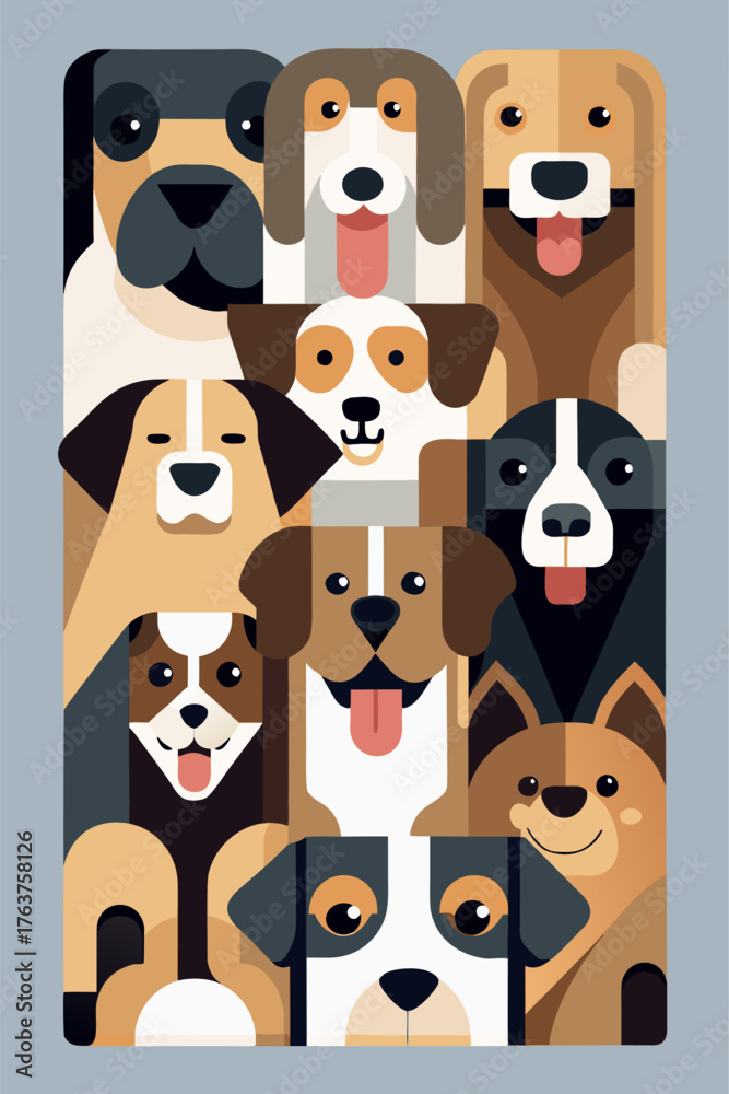 Obraz premium Minimalist Geometric Dog Portrait Pattern Composition