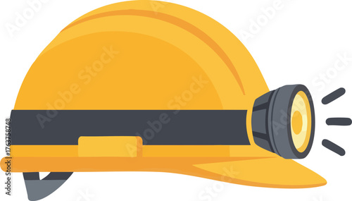 Yellow Mining Hard Hat with Headlamp for Safety and Illumination.