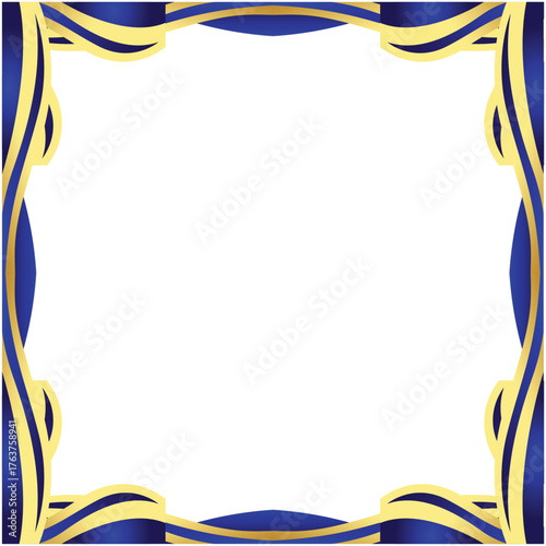 Elegant Blue and Gold Wavy Ribbon Decorative Frame