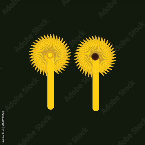  Two Stylized Yellow Flowers on Dark Background